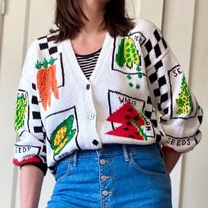 80s vintage colorful chunky garden cardigan L